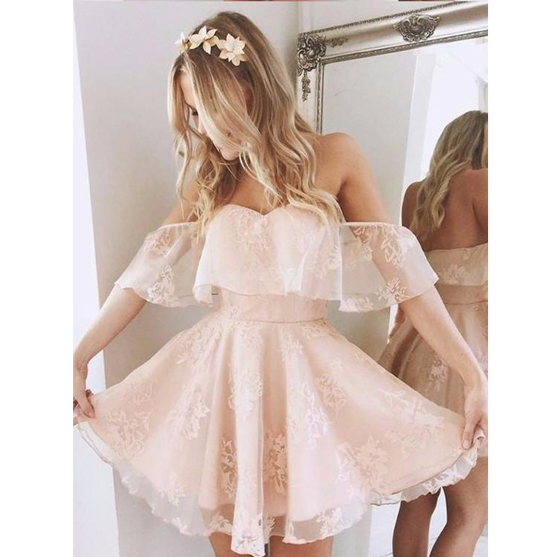 Latest Sweetheart Neck Mini Short Homecoming Dresses Tulle Appliques Lace Party Dresses Zipper Back Cocktail Dresses