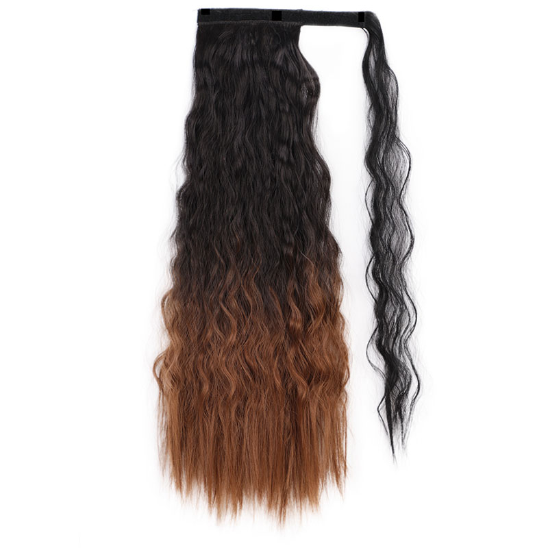 Long Wrap Ponytail Extension Ombre Blonde Human Yaki Hairpiece Extension 20 Inch Wavy Hair Ponytail for Women 140g