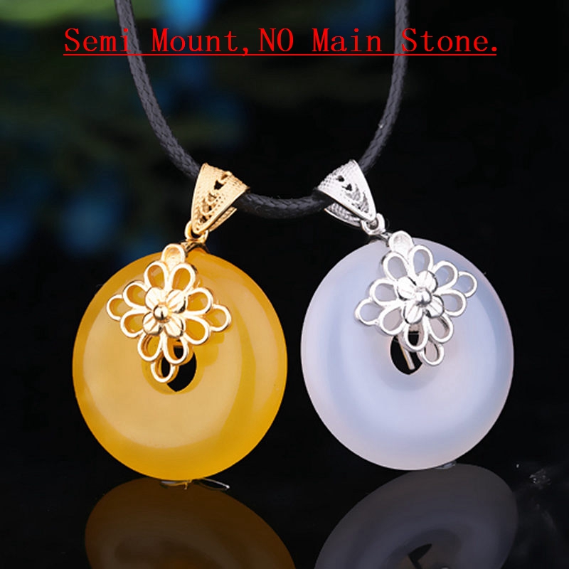 925 Sterling Silver Women Pendant Clasp Semi Mount Pendant fit Amber Turquoise Lapis Lazuli Setting