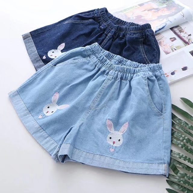 Sweet Embroidery Women's Denim Shorts Casual Mini Shorts Elastic Empire Waist Ruffles Girl Students Jeans, Cat 1 light blue
Sweet Embroidery Women's Denim Shorts Casual Mini Shorts Elastic Empire Waist Ruffles Girl Students Jeans, Cat 1 light blue