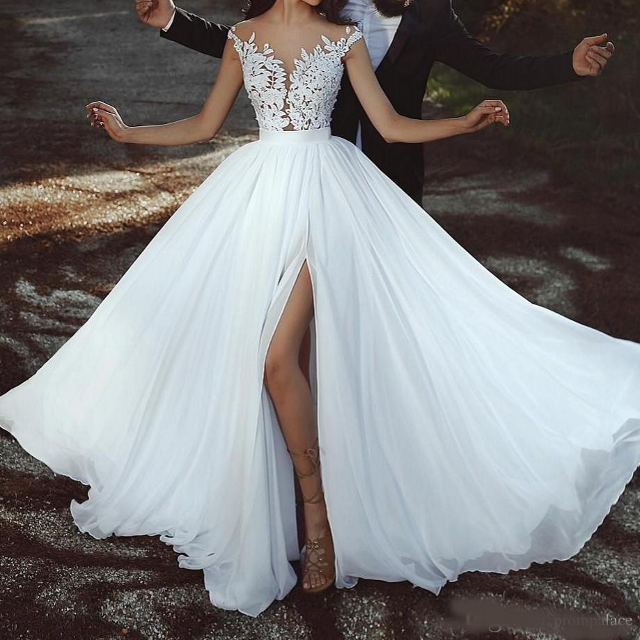 Vintage White Lace Wedding Dresses Illusion Back Sleeveless Bridal Gowns Sweep Train Custom Made Wedding Gowns