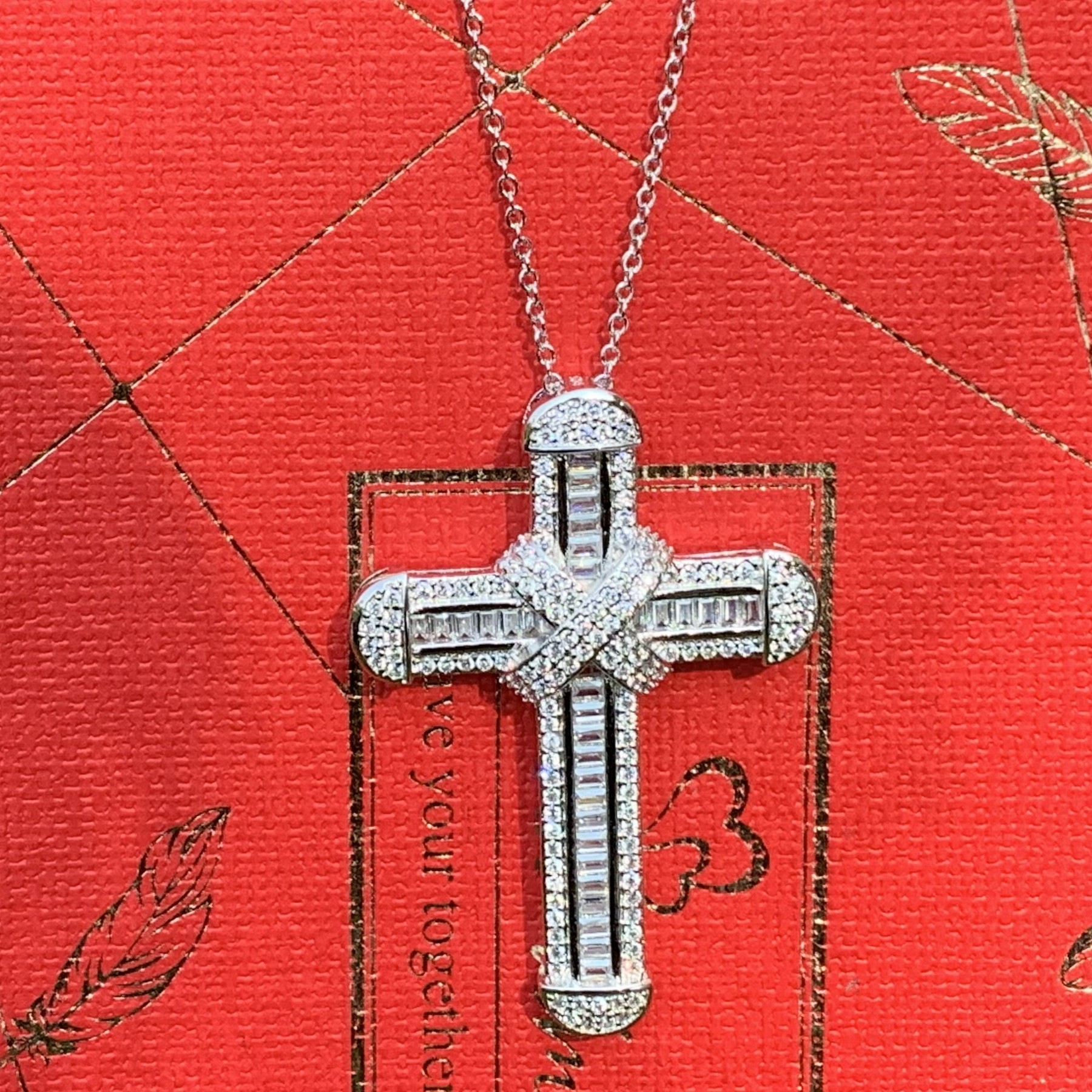 Classical Fashion Jewelry 925 Sterling Silver Pave White Sapphire CZ Diamond Gemstones Eternity Party Women Cross Pendant Wedding Necklace