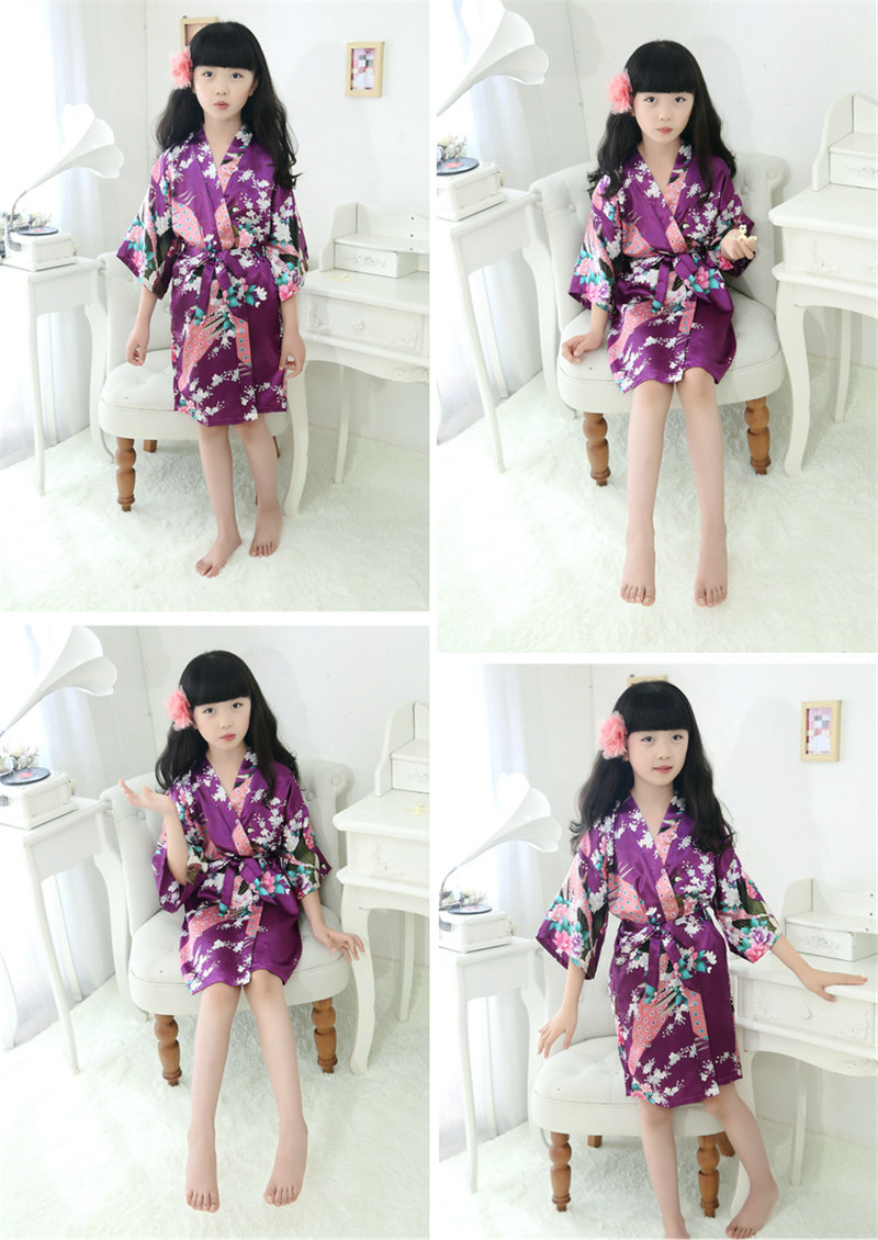 9 style Children bathrobe peacock wedding flower girl robe kimono stain silk night dresses for children summer sleepwear pajamas kid clothes