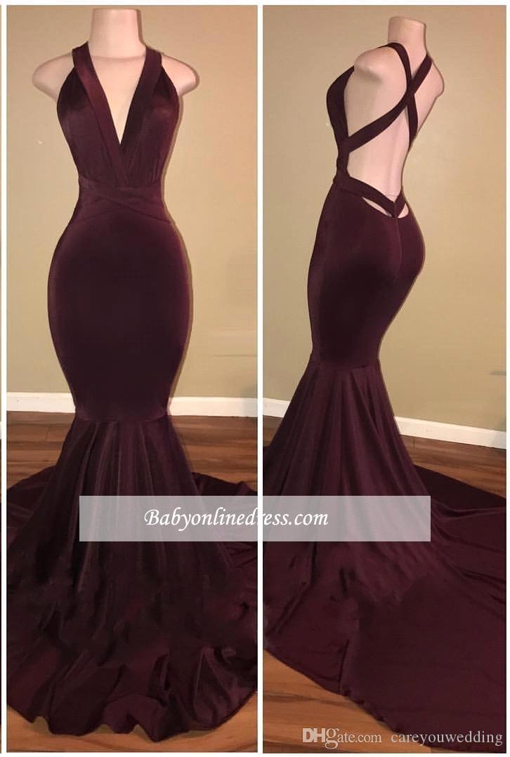 Girls African Black Bury 2K19 Mermaid Prom Deep V Neck Open Back Simple Or Length Formal Evening Dresses Party Gowns