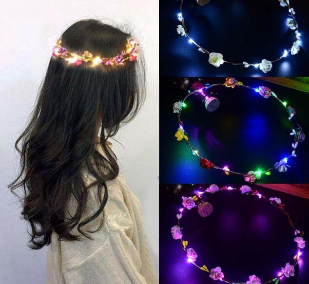Colorful Christmas Party Glowing Wreath Halloween Crown Flower Headband Women Girls LED Light Up Hair Wreath Hairband Garlands