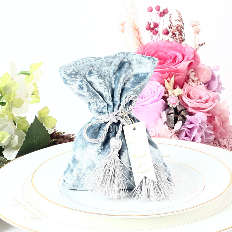New Velvet Gift Bag with THANKS Card & Fringed Wedding Favors and Gift Box Candy Boxes for Wedding Baby Shower Party Supplies