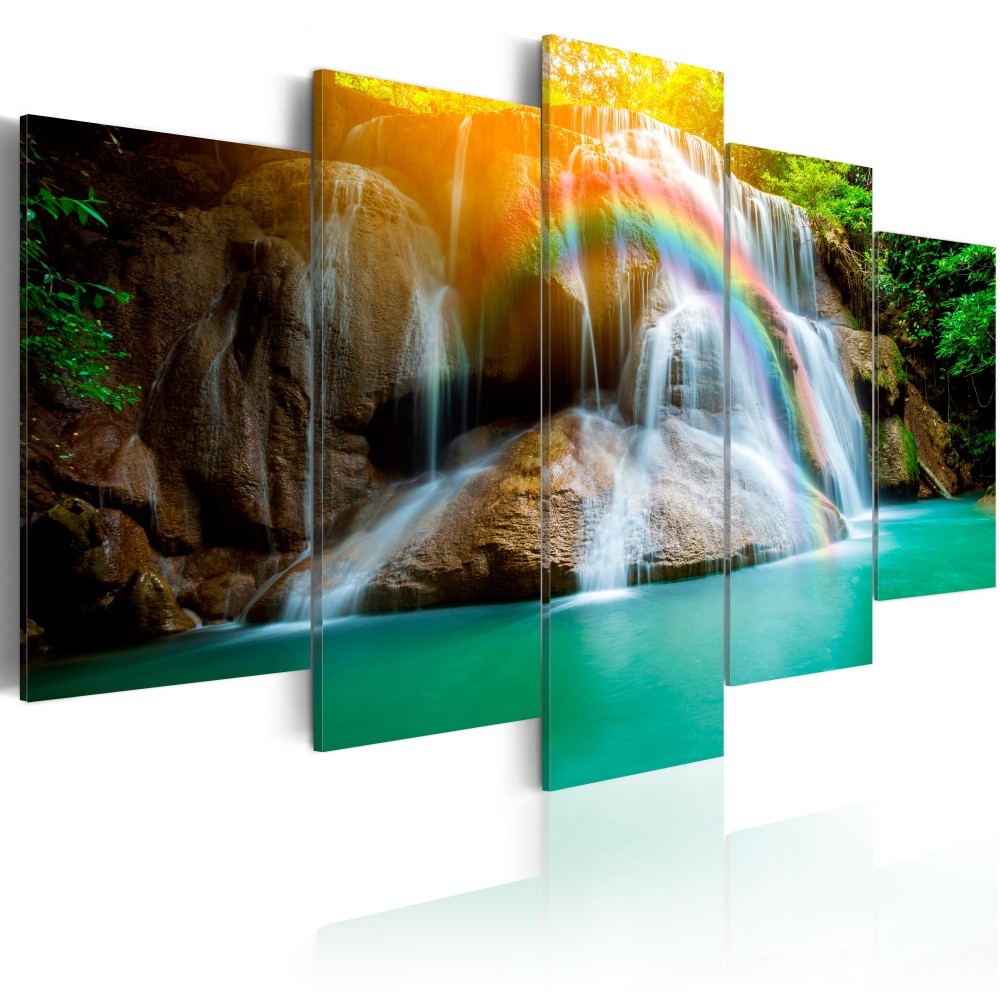 5 Panel Sets Beautiful Waterfall Landscape Painting Flowers Modern Pictures on Canvas Modern Living Room Office Decoration,Choose Color And