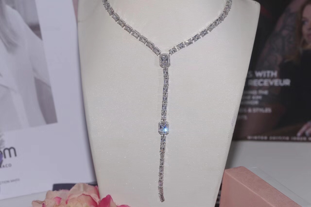 Fashion-925 Sterling Silver Fashion Collar Jewelry Silver Color Bride Rhinestone Tie Accessories Wedding Necklace Jewellery Statement N