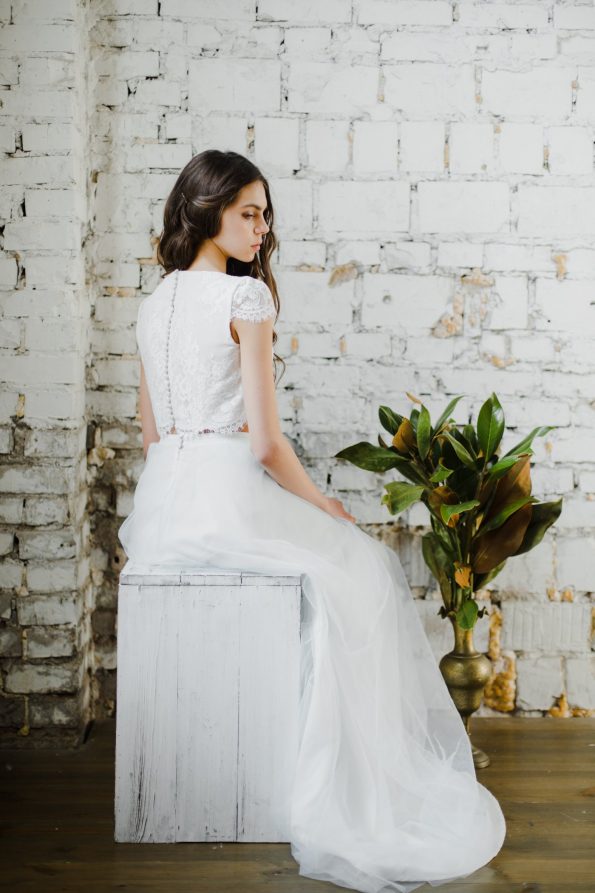 2020 Two Pieces Wedding Dresses A Line Jewel Neck Short Sleeve Boho Wedding Dress Custom Made Floor Length Elegant Vestidos De Novia
