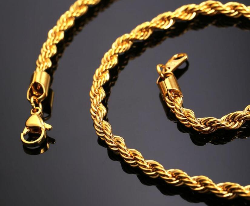 18K 6mm Real Plated Stainless Steel Rope Chain Necklace for Men Gold Chains Fashion Jewelry Gift