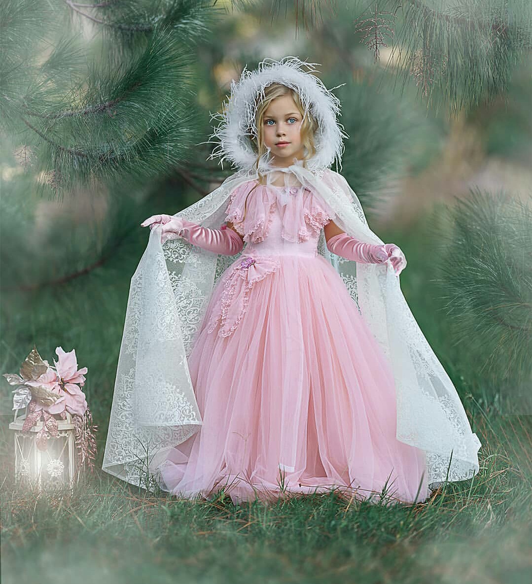Blush Pink Flower Girls Dresses For Weddings With Cape Feather Lace Appliqued Kids Formal Wear A Line Pageant Gown vestidos de primera