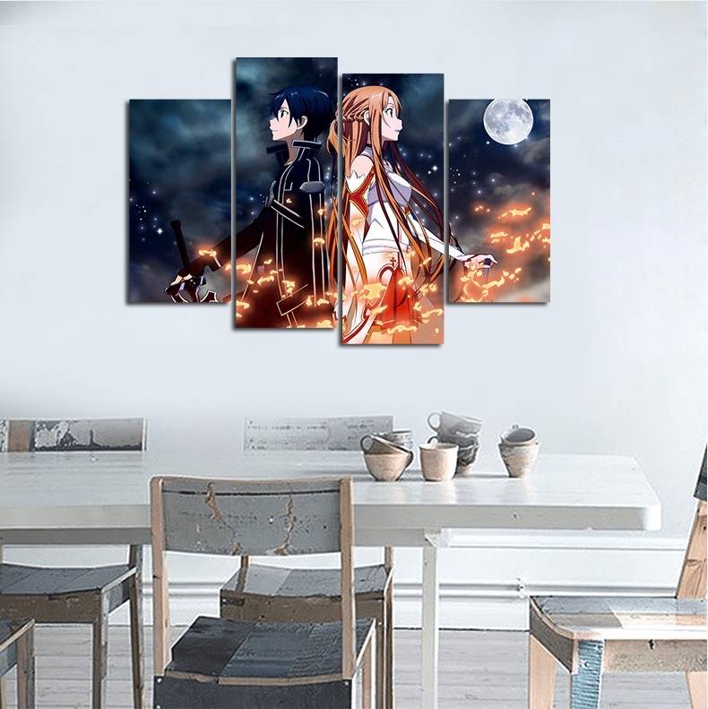 4pcs/set Unframed Sword Art Online Anime Poster Print On Canvas Wall Art Picture For Home and Living Room Decor