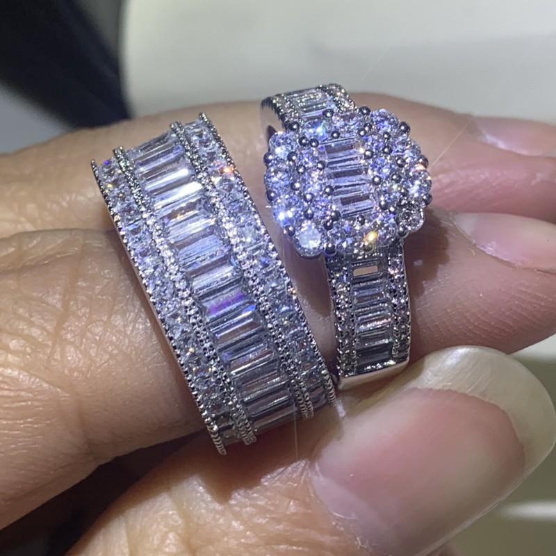Exquisite Handmade Sterg Sier White Topaz CZ Dia Wedding Ring Set for Women