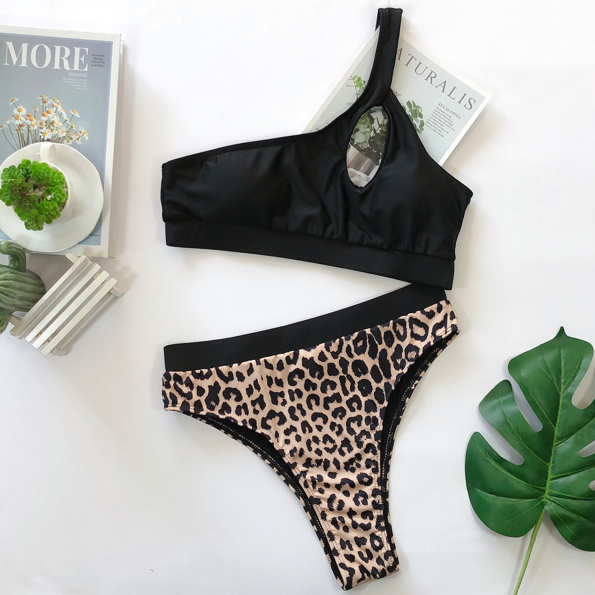 women bathers 2020 Sexy Bikini Set One Shoulder Swimwear Women's Swimsuit Leopard Bikinis High Waist Beachwear Brazilian Biquini