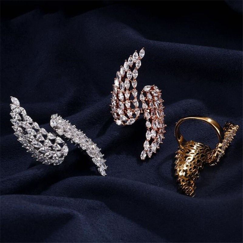 Victoria Wieck Classical Fashion jewelry 925 Sterling Silver&Rose Gold Marquise Cut White Topaz CZ Diamond Opening adjustable Feather Ring