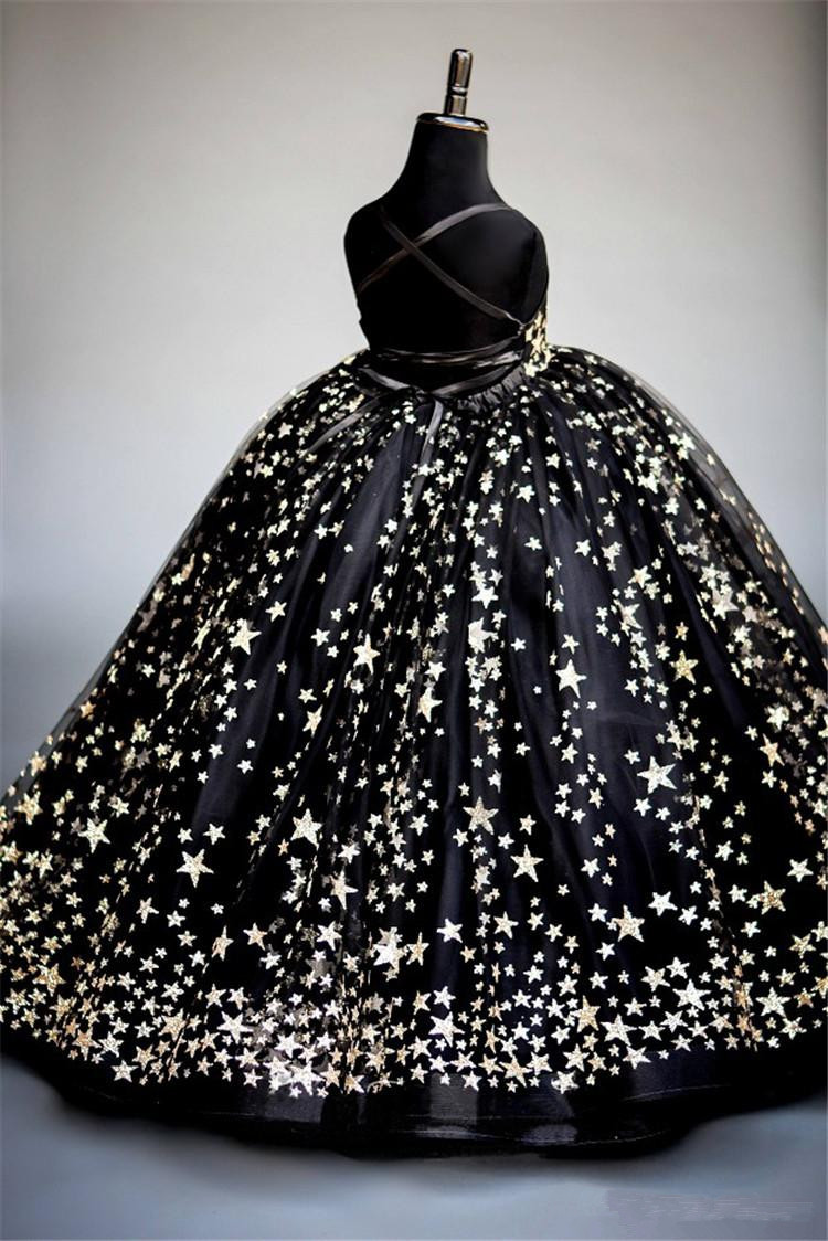 Black Sparkly Ball Gown Flower Girls Dresses For Weddings Sequined Kids Formal Wear Fashion Pageant Outfit Gowns vestidos de primera