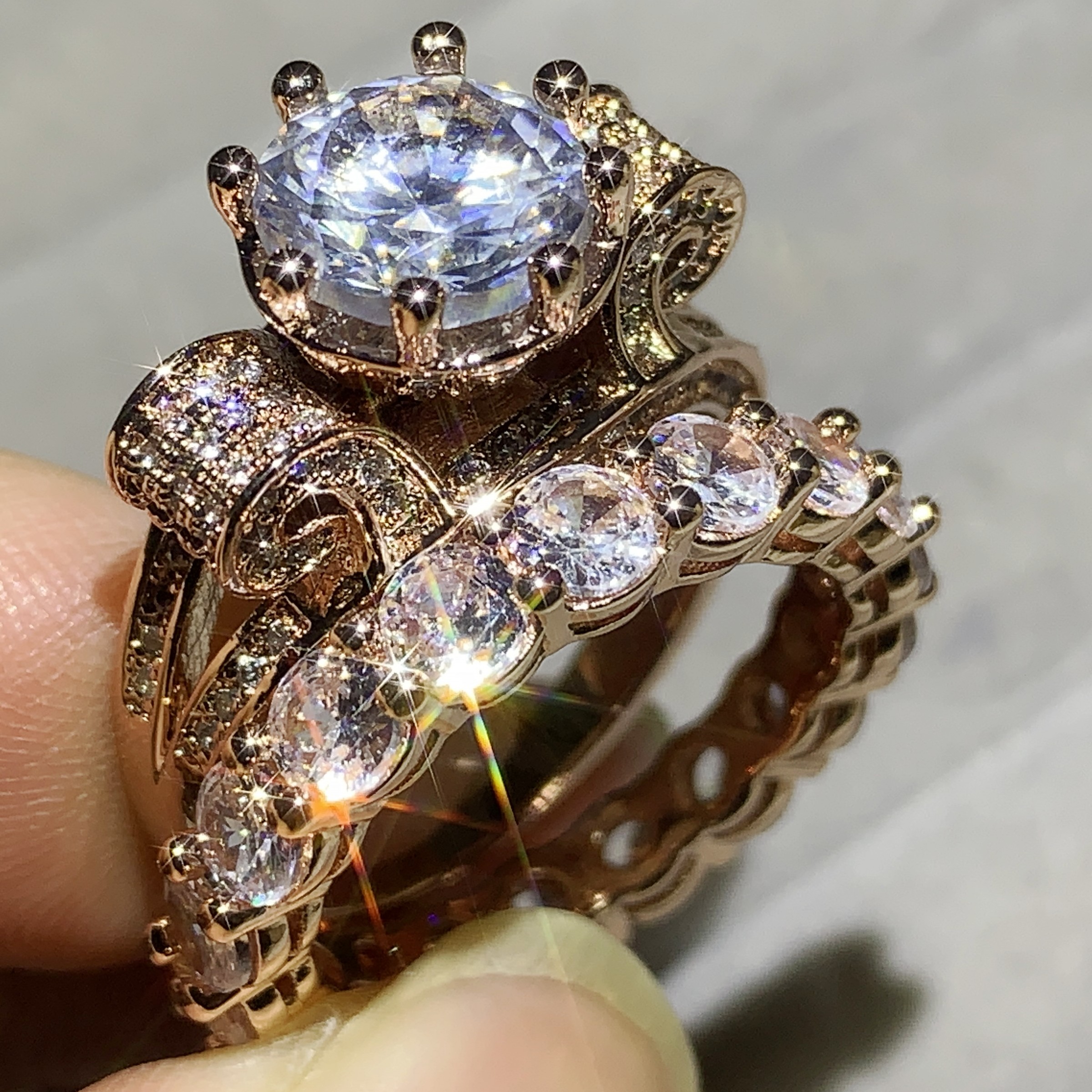 Stunning Sterg Sier & Rose Gold Fill Couple Rings Set - 2024