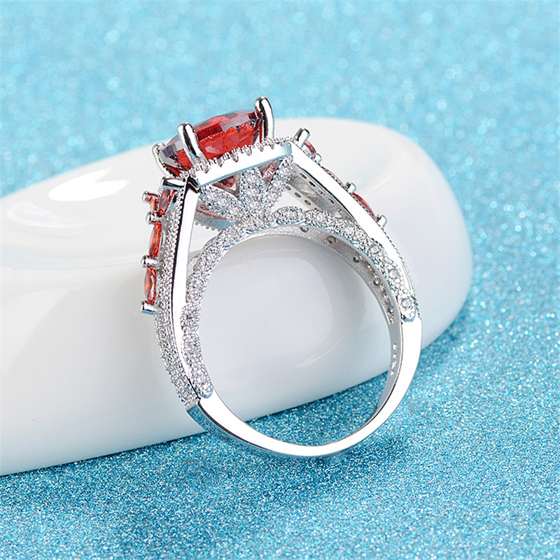Vecalon Flower ring 925 Sterling silver Round 4ct 5A Red Zircon Party wedding band rings For women men Dropshipping Jewelry