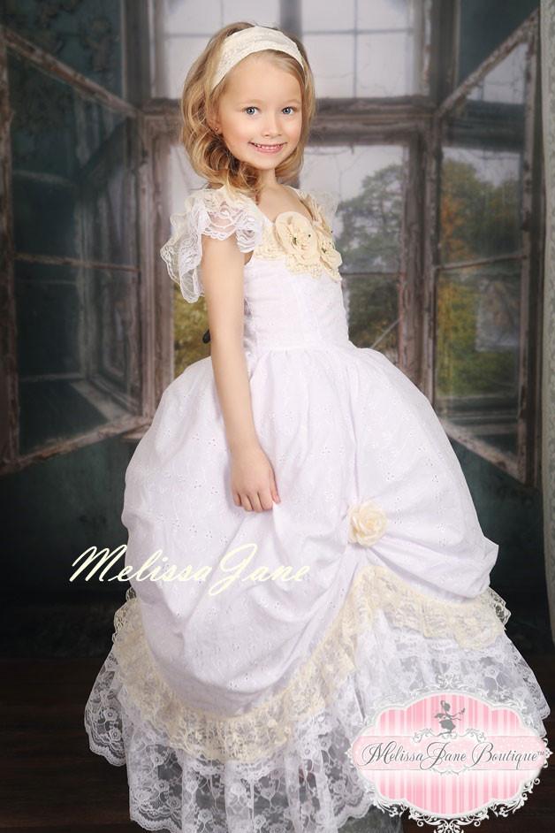 Princess White Flower Girl Dresses Jewel Neck Lace Handmade Flowers Ruffles Girls Pageant Gowns Children A Line Kids Prom Party Dress