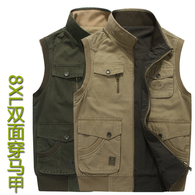 Double wear Plus Size M-6XL 7XL 8XL AFS Brand Mens Vests Sleeveless Jacket Cotton Casual Multi Pocket Waistcoat Coat Dad, Army green 
Double wear Plus Size M-6XL 7XL 8XL AFS Brand Mens Vests Sleeveless Jacket Cotton Casual Multi Pocket Waistcoat Coat Dad, Army green