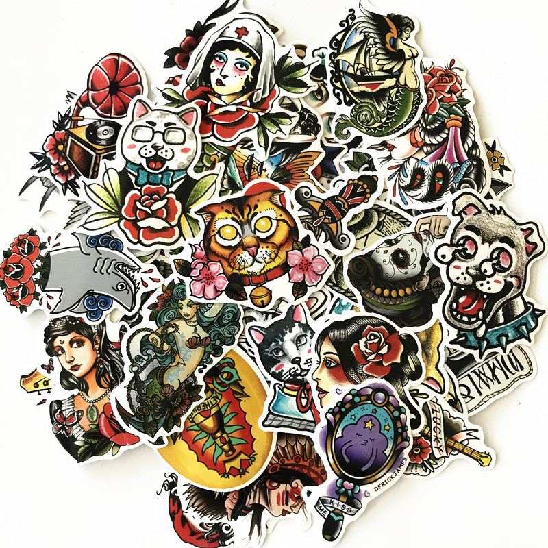 50pcs Vintage Car Stickers No Repeat Comic Cool Sticker Home Skateboard Snowboard Laptop Luggage Motorcycle Guitar Vinyl Waterproof Decals