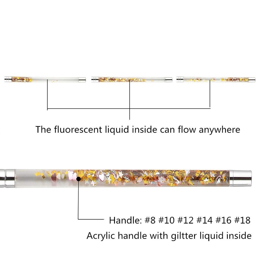 Newest Kolinsky Sable Acrylic Nail Brush with Liquid Flow Glitter Nail Art Brush for Art Tools 8# 10# 12# 14# 16#