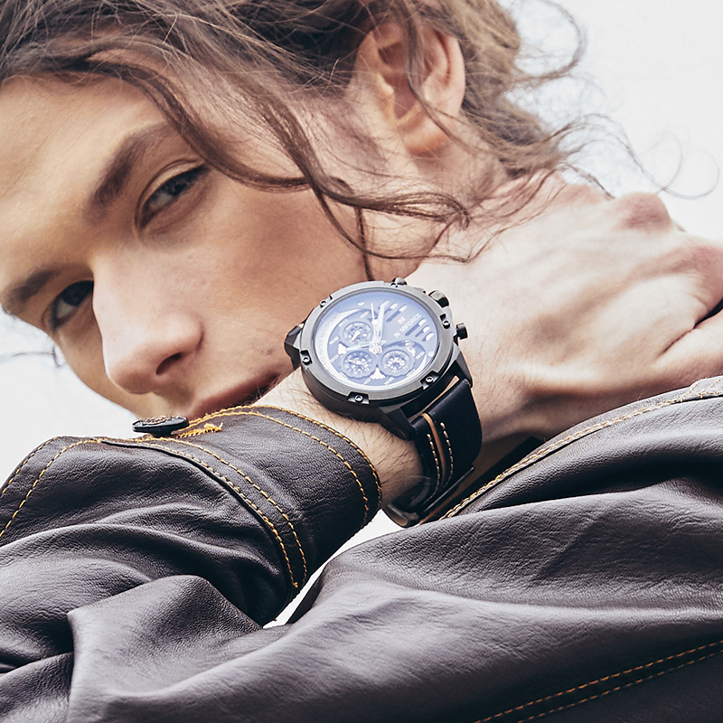 NAVIFORCE Men's Fashion Sports Watches Waterproof Leather Strap Creative Analog Quartz Wrist Watch Men Clock Relogio Masculino LY191213
