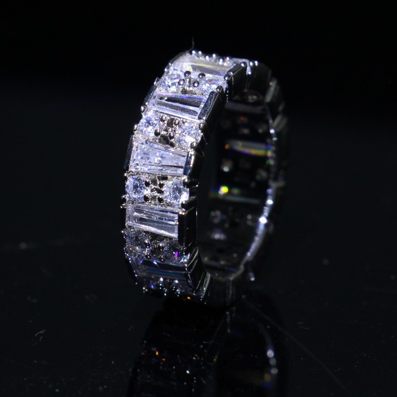 Princess White Topaz CZ Dia Gemstones Sterg Sier Wedding Band Ring Set Size 5-12 Jewelry 4c27