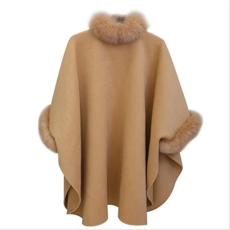 Winter Womens Cloak Big Fur Collar Plus Size Wool Coat Long Wool Coat Long Winter Jackets Coats Outerwear Woolen Blends