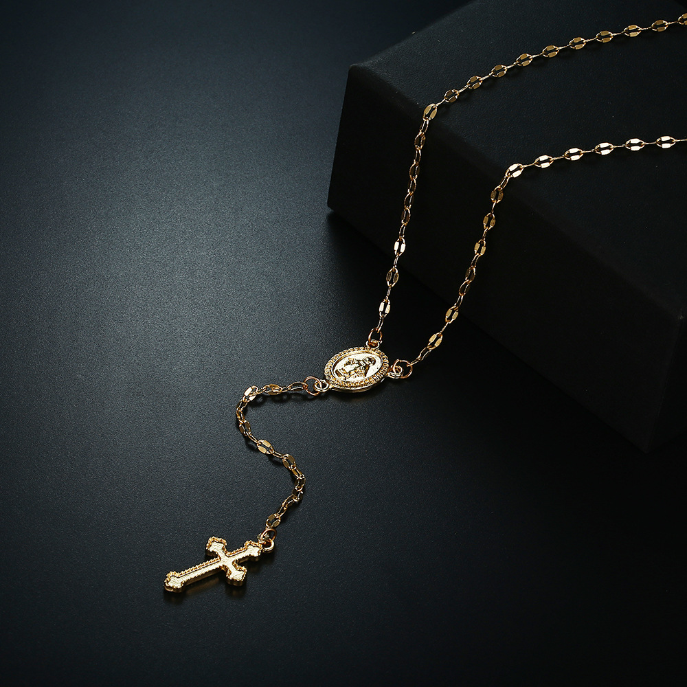 Vintage Cross Chain Necklace Christian Cross Bohemia Religious Rosary Pendant Necklace for Women Charm Jewelry Gold Pendant Necklaces