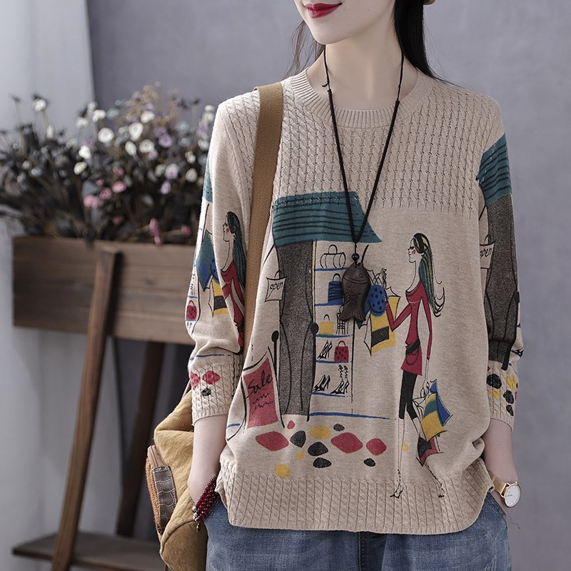New artsy printed sweater women shopping twisted jumper pullover Casual Tops Femme Sweater, Beige
New artsy printed sweater women shopping twisted jumper pullover Casual Tops Femme Sweater, Beige