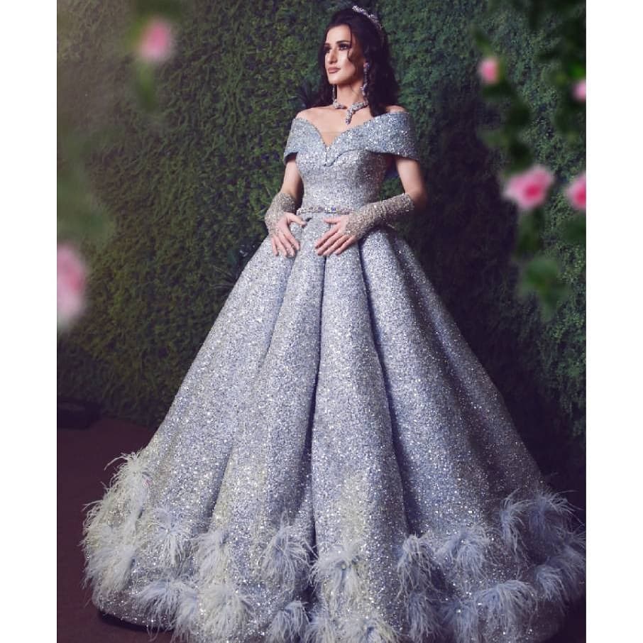 2020 Light Blue Evening Dresses A Line Off The Shoulder Ruffles Sweep Train Luxury Prom Dress Custom Made Arabic Formal Gowns Party Wear