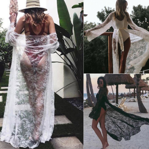Sexy Ladies Women Bikini Lace Cover up Beach Dress Swimwear Chiffon Beachwear Bathing Suit Summer Holiday Kimono Cardigan