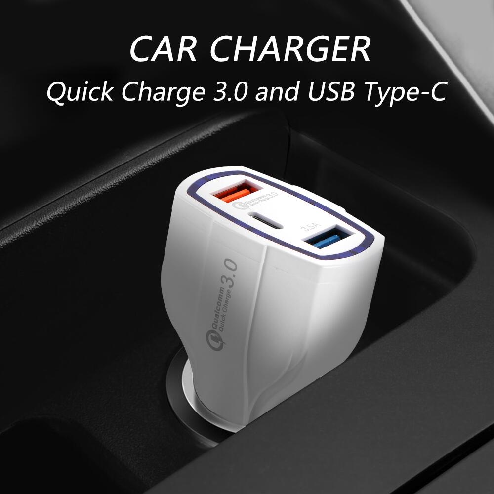 3-Ports LED USB C Car Chargers Fast Charging Type-C QC3.0 PD 7A Charger Adapter for iphone 11 12 13 14 15 16 pro max Samsung With Retail Box Package