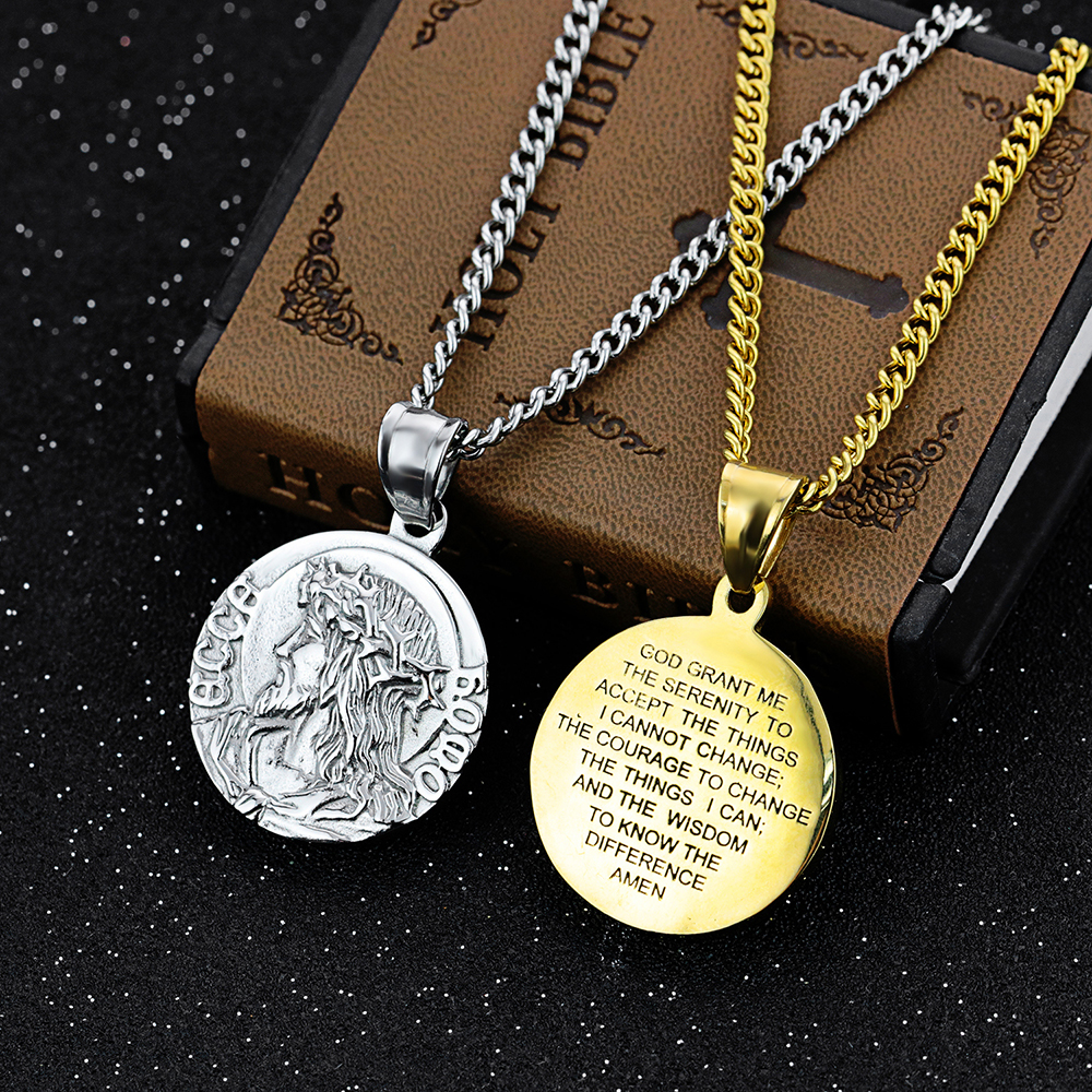 Engraved Jesus Pattem Pendants Necklace 316 Stainless Steel Men Women Religious Jewelry