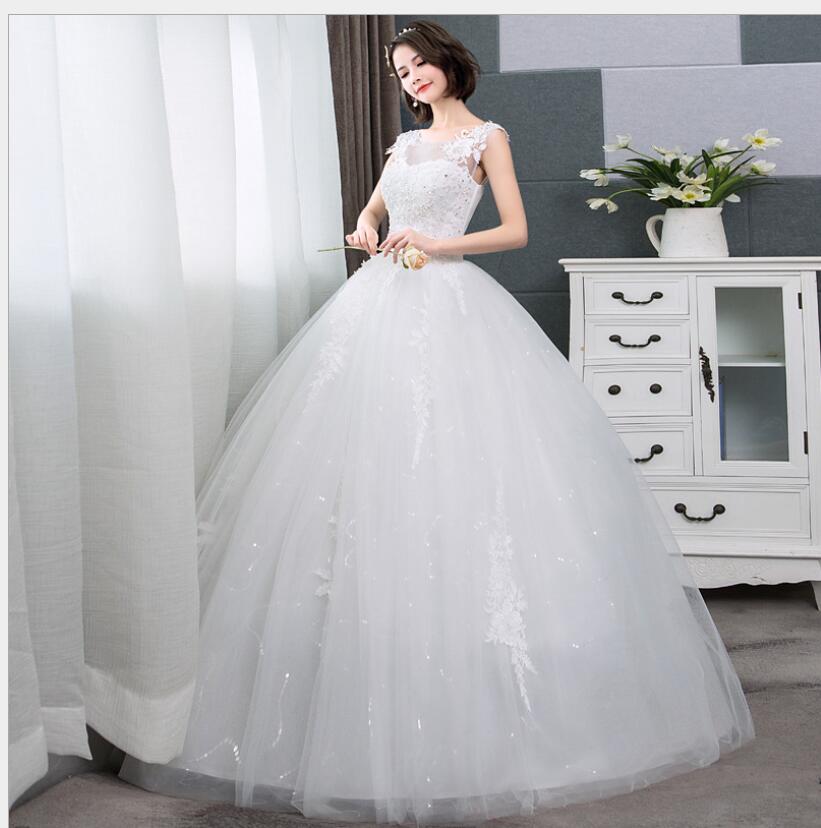 Korean Style Jewel Lace Tank Sleeveless Floral Print Ball Gown Wedding Dress 2020 New Fashion Simple estidos de noivas CC
