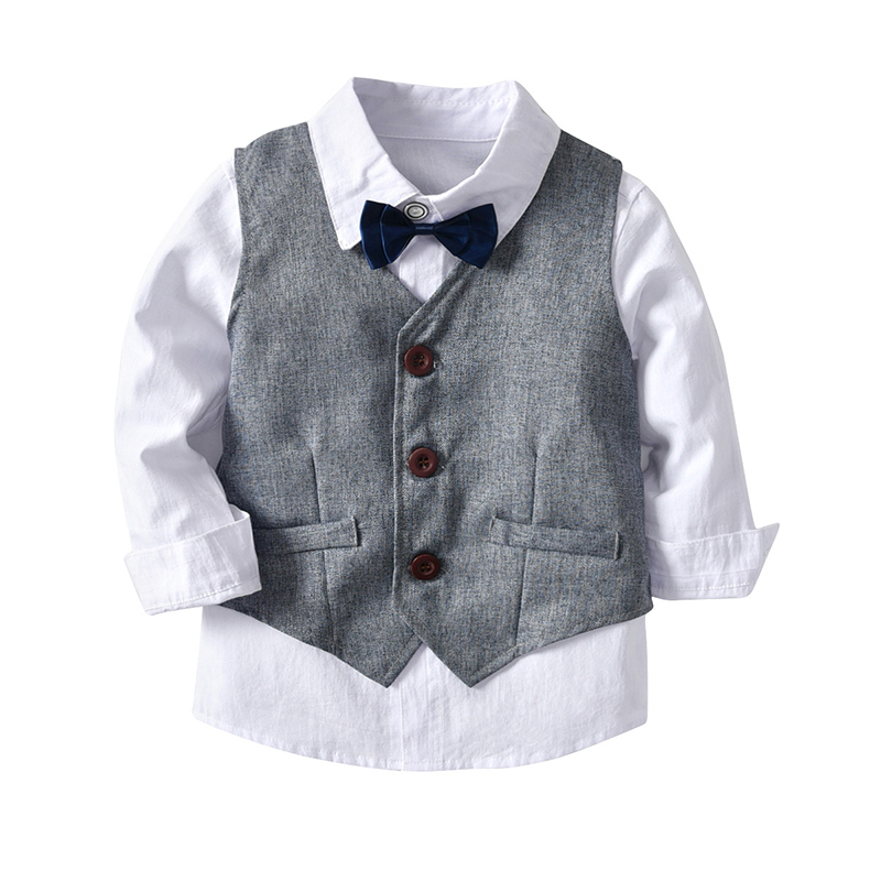Boys Wedding Suits Kids Clothes Toddler Formal Kids Suit Children'S Wear Grey Vest + Shirt + Trousers Boys Outfit Baby Clothes