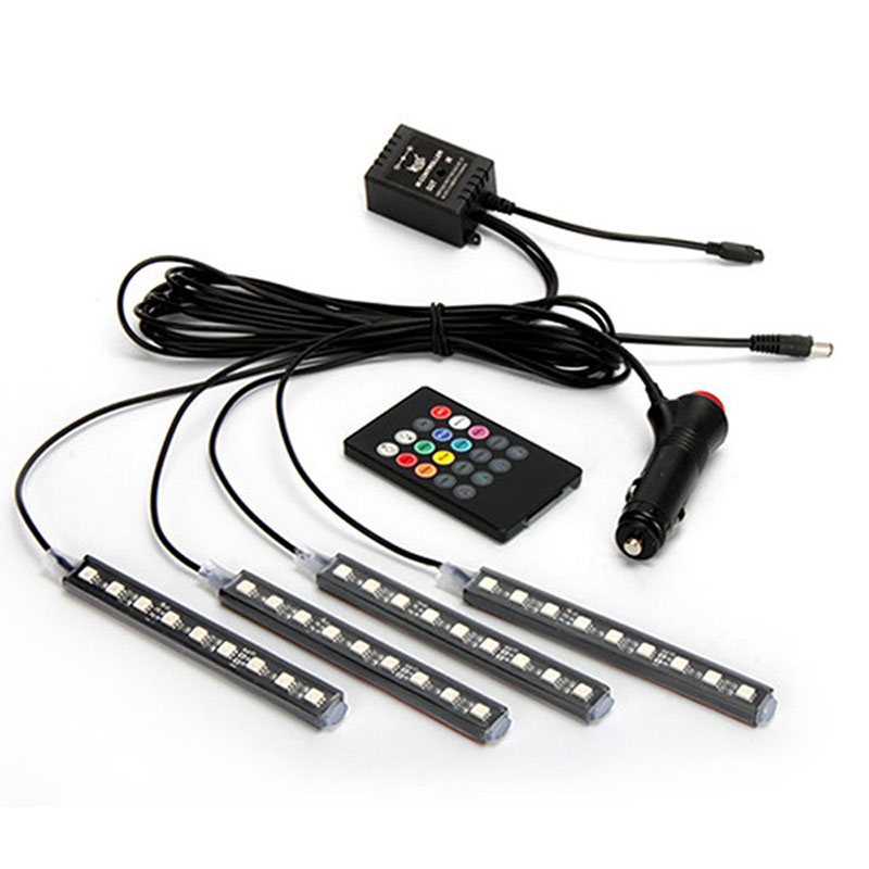 4Pcs/Set Car Styling RGB Lights 36leds 72leds Strip Light Decorative Atmosphere Lamps Auto Interior Accessories With Remote Control