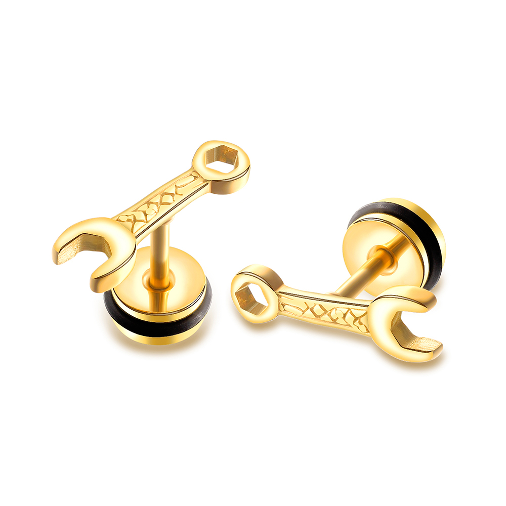 Casting Wrench Stud Earrings Jewelry Cool Men Screw Back 316L Stainless Steel Ear Bone Nail Earrings