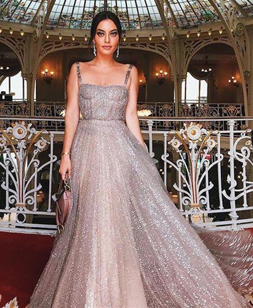 Shiny Sequined paolo sebastian prom dresses spaghetti strap square full length bling glitter formal evening gown sexy backless long cocktail