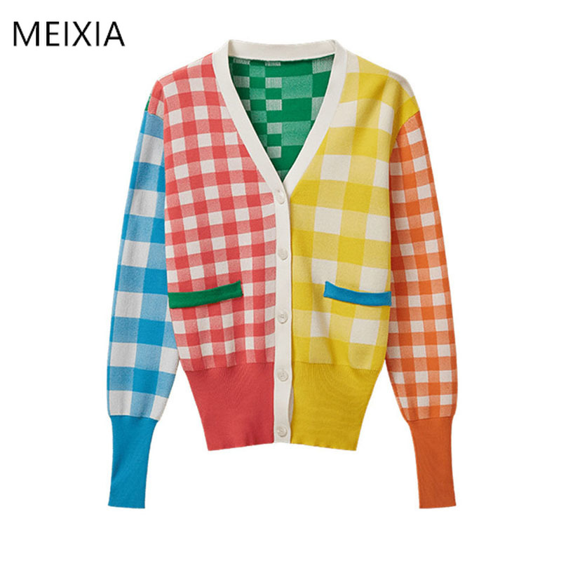 2020 Women's Patchwork Plaid Knit Cardigan Woman Single-breasted Sweater Cardigan Korean Fashion Chic Plaid Knit Thin, Blue
2020 Women's Patchwork Plaid Knit Cardigan Woman Single-breasted Sweater Cardigan Korean Fashion Chic Plaid Knit Thin, Blue