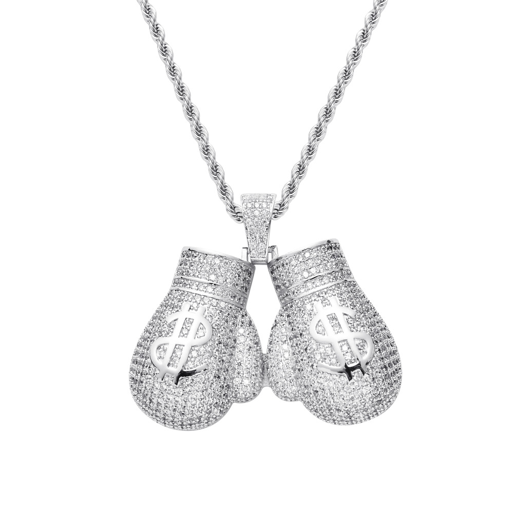 Hip Hop Pair Boxing Gloves Dollor Pattern Pendant Necklace Sports Fitness Jewelry 18K Real Gold Plated Jewelry