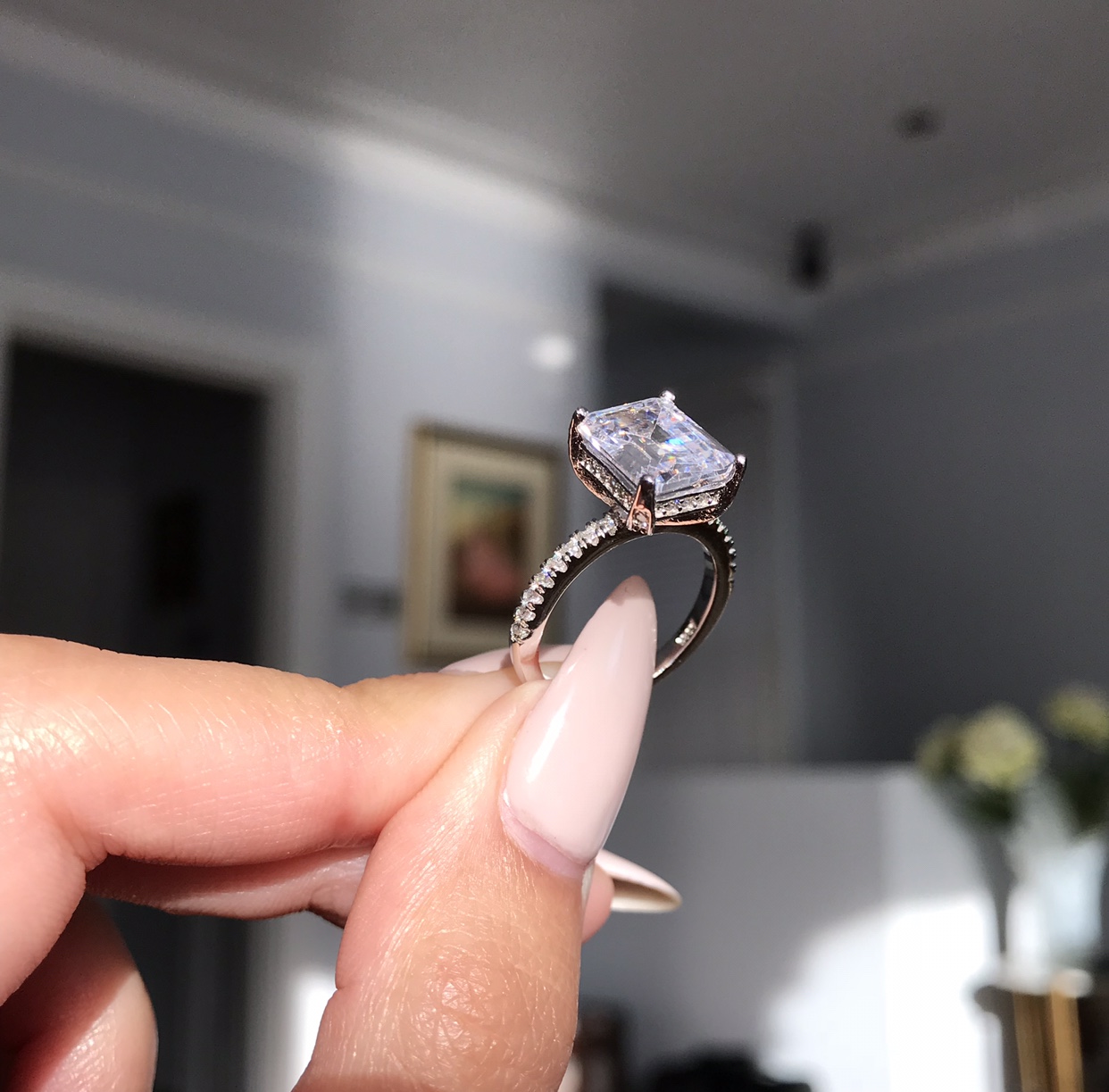 Sterg Sier Princess Cut Solitaire White Topaz Ring Gift