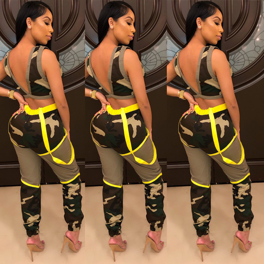 HAOYUAN Camo Two Piece Set Summer Outfits for Women Festival Crop Top and Joggers Pant Sexy 2 Piece Club Outfits Matching Sets