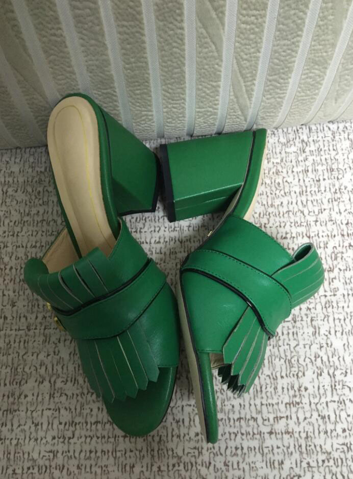 Hot Sale-hion high heels sandals leather soft suede casual black sandal shoes lady outdoor heels big size 42 41 40 green