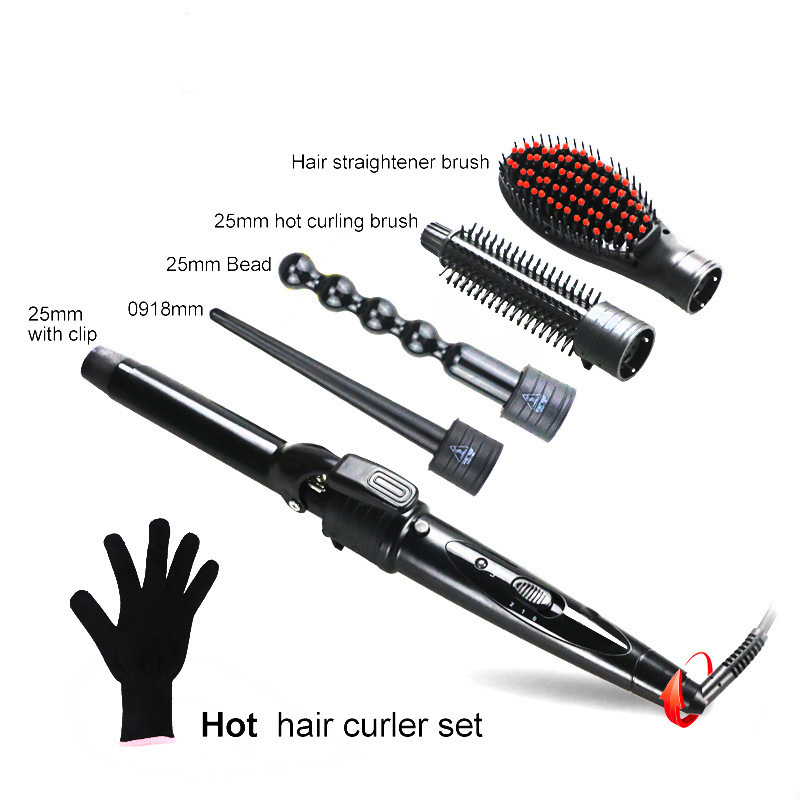 5in1 Multi-function Hair Curler Set Straightener Hair Comb Conical Hot curling Brush Bead Curling Iron Ceramics Styling Tools