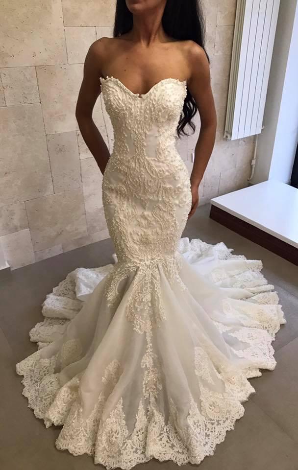 lace beaded mermaid wedding dresses sweetheart sweep train bridal gowns country boho beach wedding dress