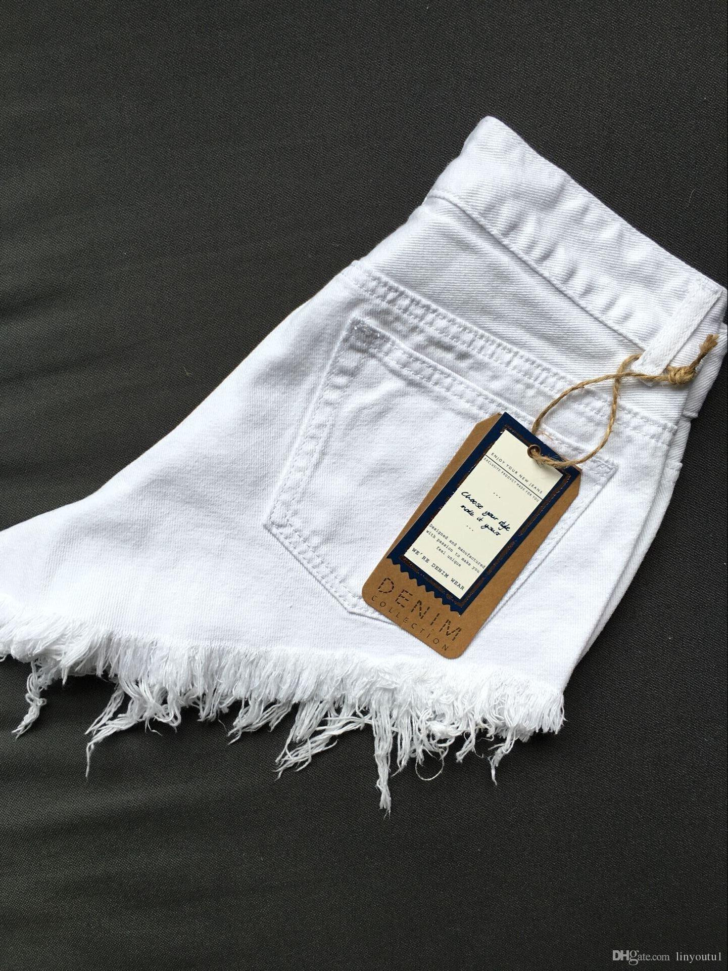 2020 Frayed Edge Ripped Denim Shorts 2019 Great White Women Summer Shorts Fashion Glamorous Female Button Fly Shorts