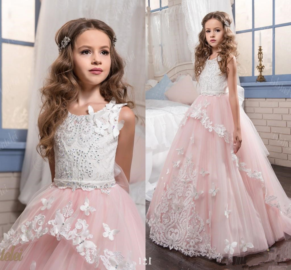 

Blush Pink Ball Gown Flower Girl Dresses for Wedding Jewel Neck Ruffles Beading Floor Length 2020 Long Child Birthday Party Communion Dress, Yellow