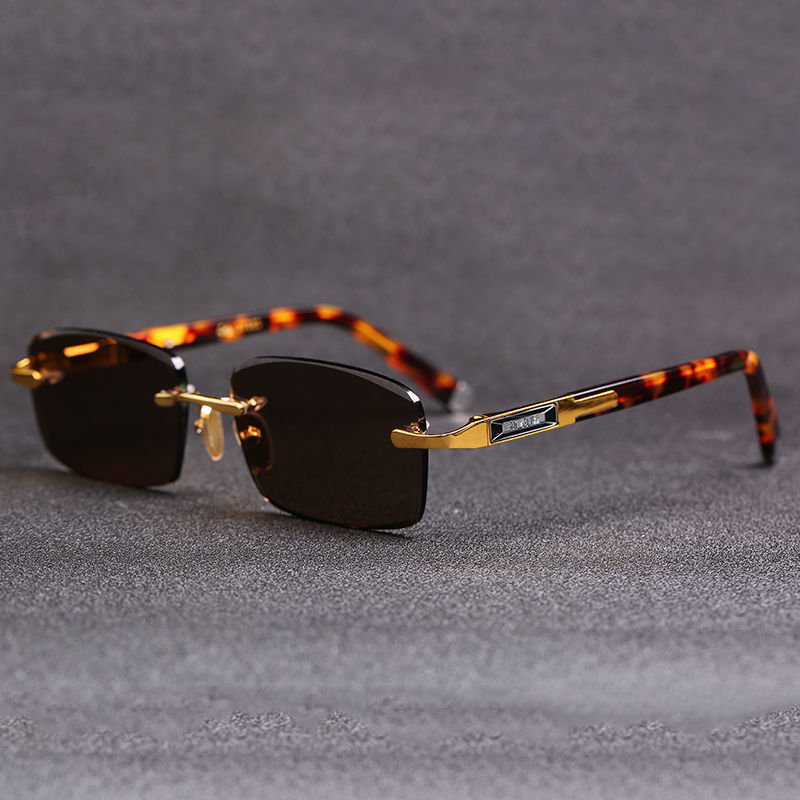Vazrobe Glass Sunglasses Male Ladies Rimless Sun Glasses for Men Brown Stone Lens Anti Scratch Vintage Eyewear